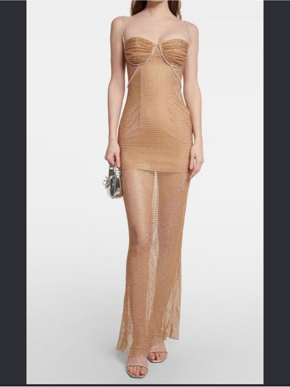 Self-Portrait Gold Crystal Mesh Corset Maxi Dress